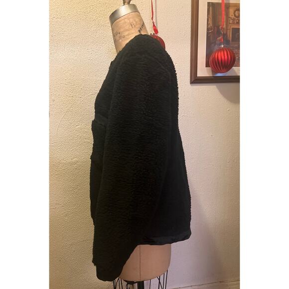 Women’s Black Fuzzy Faux Fur Velvet Trim Button Down Cardigan Sweater Size M - Picture 6 of 10